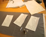 Tacking together ground cloth with wadding in preparation for quilting © Taylor-Davies Design